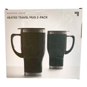 Sharper Image 2311069 Heated Car Travel Mug Nib 2 Pack Stainless Steel With Adapters