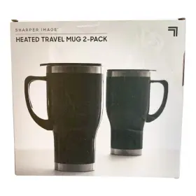 2311069 Sharper Image Heated Car Travel Mug Nib 2 Pack Stainless Steel With Adapters
