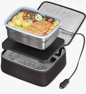 Skywin 8752 12v Portable Lunch Warmer Steel Container Insulated Bag Black