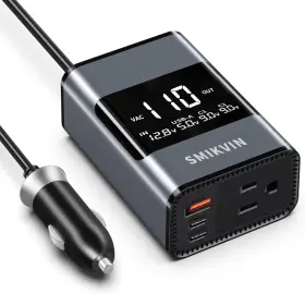 200w Smikvin 7021 Car Power Inverter - With Plug Adapter Outlets And Voltage Display