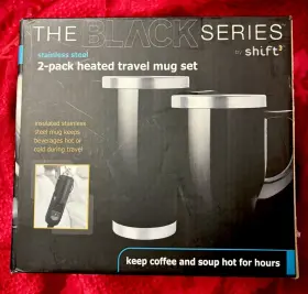 Shift3 Stainless 694202219645 The Black Series 2-pack 14 Ounce Heated Travel Mug Set - Brand New