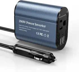 Swms121102001 Sunwheel 200w Car Power Inverter Dc 12v To 110v Ac Plug Adapter Outlet Gray