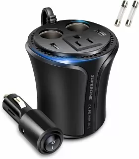 Hsc-108c Superone 150w Car Power Inverter Dc 12v To 110v 120v Ac Cup Holder