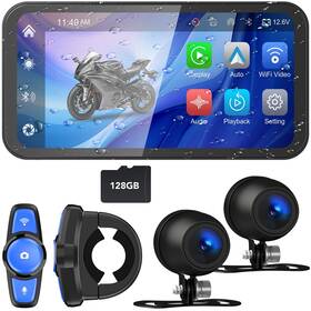 Tenbaba 639395619063 Portable 6.25 Inch Motorcycle Dvr Wireless Carplay/android Auto Dual Hd Cams Gps 128