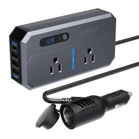 Tessan 7711 200w Car Power Inverter 12v Dc To 110v Ac Converter With 2 Gray