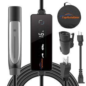 Topautogear 1s161711j1705ca Portable Level 1 And 2 Ev Charger For Tesla Nacs To J1772 Adapter 16a 17ft Cord