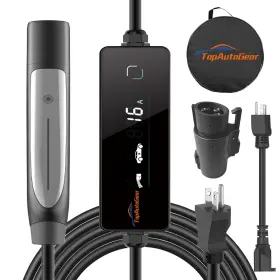 1s161711j1705ca Topautogear Portable Level 1 And 2 Ev Charger For Tesla Nacs To J1772 Adapter 16a 17ft Cord