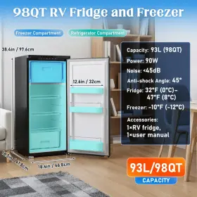 Toyandona 034141807044 93l Rv Refrigerator 110v With Freezer For Camping Motorhome And Campervan