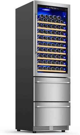 Velivi Kmyl600 24 Inch Wide Wine Cooler With Dual Drawer Stainless Steel Silver