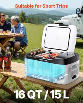 Vevor 197988178644 16 Quart Car Refrigerator Portable Freezer -4 F To 68 12/24v App Control 60w