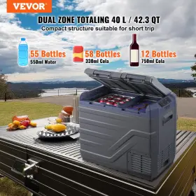 Vevor 197988217756 Portable Car Refrigerator Freezer Compressor 40 L Dual Zone For Home