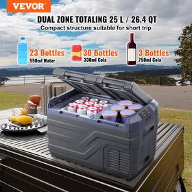Vevor 197988217992 Portable Car Refrigerator Freezer Compressor 25 L Dual Zone For Home