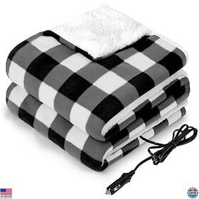 Visit The Sealy Store Sl-hcar110fl-blp-up 12v Heated Car Blanket - Portable Electric Throw 3 Heat Settings Auto