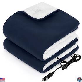 Visit The Sealy Store Sl-hcar110fl-ny-up 12v Heated Car Blanket - Portable Electric Throw 3 Heat Settings Auto