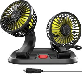 Wowok 744111009834 12v Dual Head Car Fan Portable Vehicle Truck 360 Rotatable Auto Cooling Cooler