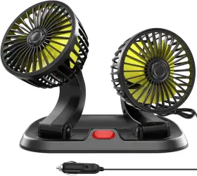 Wowok 744111009834 12v Dual Head Car Fan Portable Vehicle Truck 360 Rotatable Auto Cooling Cooler
