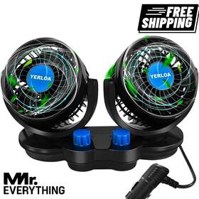 Yerloa Hx-t307e 12v Dual Head Car Fan 360 Rotatable Portable Cooling For Vehicle/truck/car