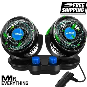 Hx-t307e Yerloa 12v Dual Head Car Fan 360 Rotatable Portable Cooling For Vehicle/truck/car