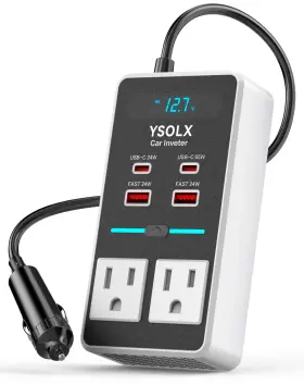300w Ysolx 758211468866 12v To 110v Car Power Inverter With Dual Usb-a 24w White