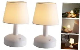 Amz-tbl-012 Zhongshan Cook Lighting Co. Ltd. Modern Cordless Small Table Lamp Set Of 2 White Fabric Lampshde Pack
