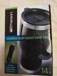 New Emerson Stainless Steel Heated 14 Oz Travel Mug 12V Auto Power Adapter Nib Open. Price: $11.99.