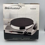 Brentwood 1000W Electric Hot Plate: TS-337, Silver Base, In Burner, Open Box. Price: $19.99.