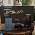 Brookstone Smart Heated Travel Coffee Mug & Phone Charger Black, 11OZ New. Price: $50.00.