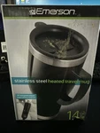 Emerson Stainless Steel Heated Travel Mug Black 12V Power Adapter 14 Fl. Oz Open. Price: $10.50.