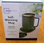 New Mainstays Self-warming Mug Adjustable Temperature & Electric Charging 12 Oz. Price: $15.95.