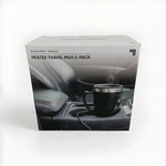 Sharper Image Stainless Steel Heated Car Travel Mugs 2-PACK With Usb Adapters Open. Price: $14.99.