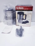 Totes Heated Auto Mug 16 Oz Size Stainless Steel Black 12V Dc Adapter Non Slip Open. Price: $18.09.