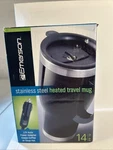 New Emerson Stainless Steel Heated 14 Oz Travel Mug 12V Auto Power Adapter Nib. Price: $20.00.